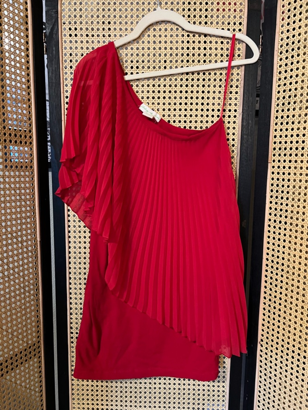 Staring at Stars Vibrant Red One-Shoulder Pleated Overlay Dress